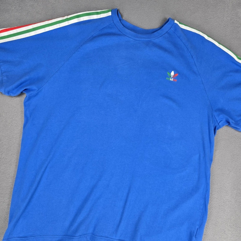 Adidas Originals Shirt Mens 2XL Blue Trefoil Stripe Sleeve Italy Colors Tee